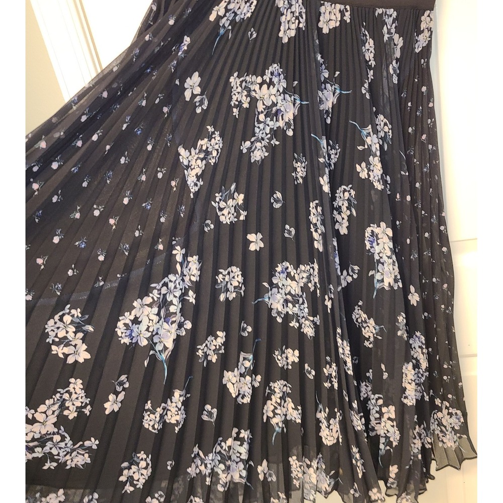 Rebecca Taylor Hydrangea Floral High Waist Pleated Skirt Sz‎ 4 Fully Sheer Lined